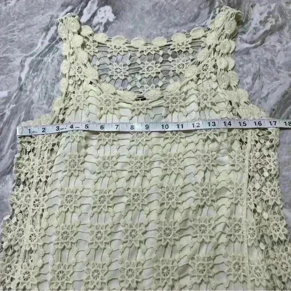 Teeze Me Dress Womens Beige A Line Sleeveless Mini Crochet Floral Beach Size S - Picture 5 of 9